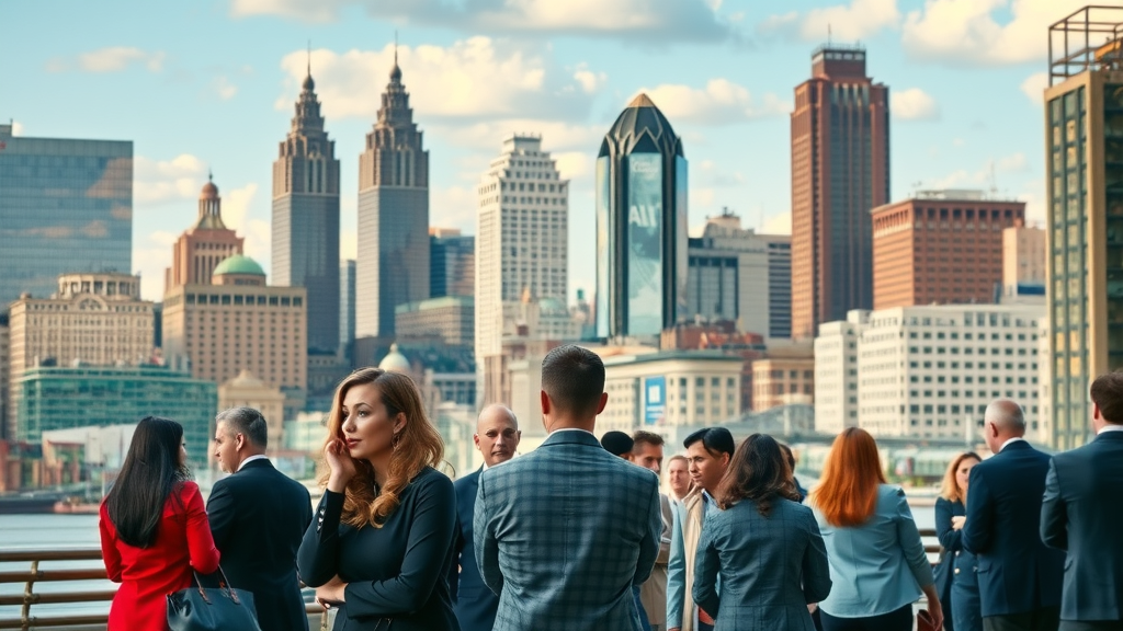 dynamic cityscape of Baltimore skyline, digital branding Baltimore, professional networking downtown