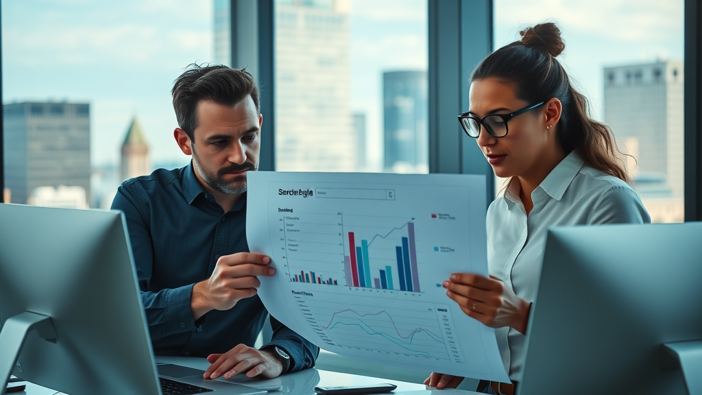 insightful business team analyzing search engine result page charts for baltimore seo company