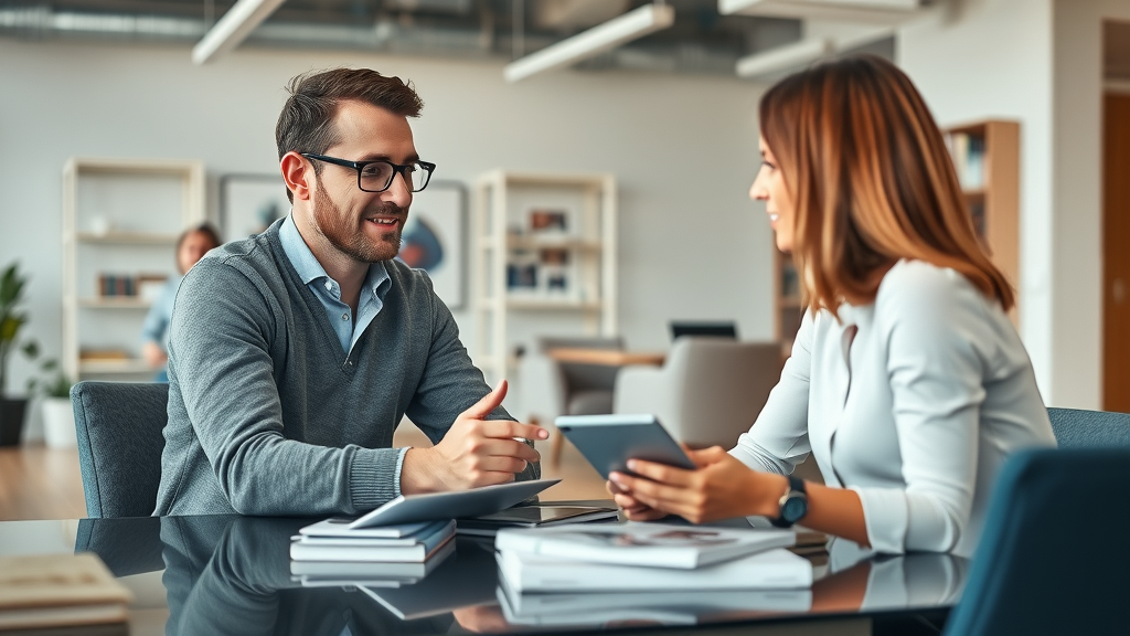 Baltimore client collaborating with a branding agency, reviewing digital marketing and web design case studies to optimize brand strategy Baltimore