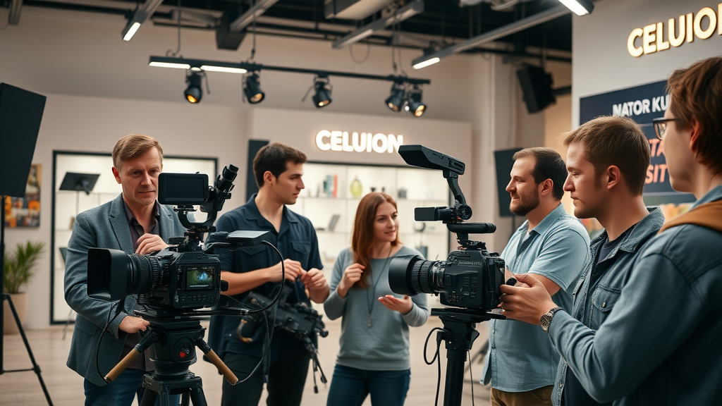 professional film crew setting up in Baltimore video production studio