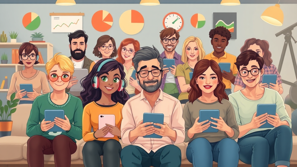Insightful podcast audience demographic illustration analyzing listener personas in the podcast market.