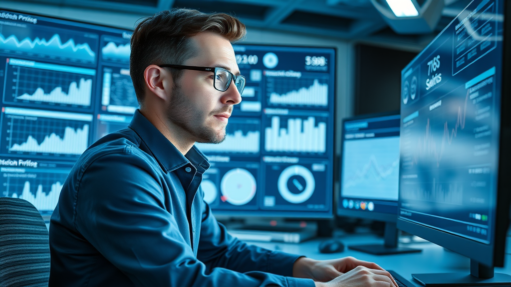 Professional in Baltimore monitoring automated social media performance on digital marketing dashboard with local analytics, digital marketing, media management
