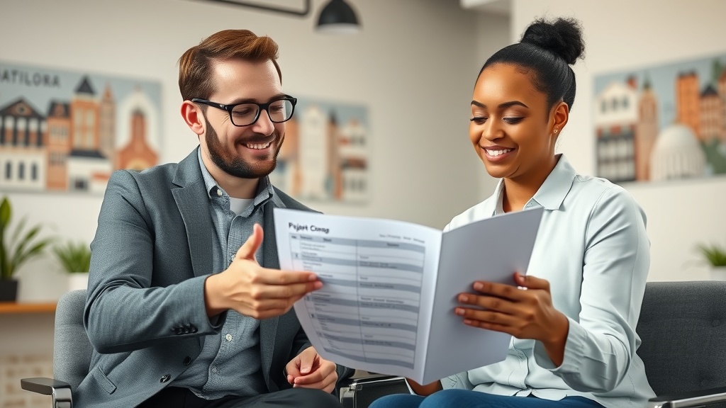 friendly Baltimore content marketing consultant guiding client through onboarding