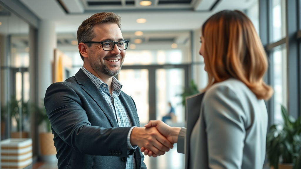 professional branding consultant shaking hands with baltimore business client, service provider evaluation for baltimore business branding