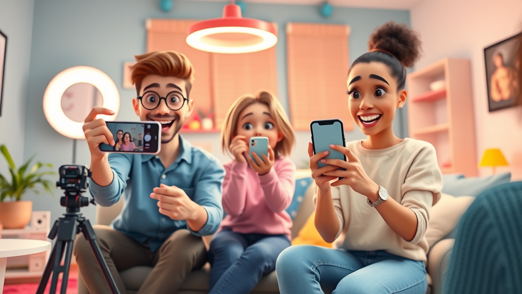 vibrant content creators filming short-form videos, social media trends 2024 video content