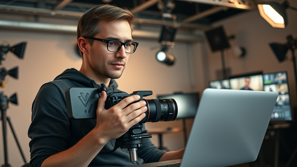 aspiring video professional working in Baltimore production studio