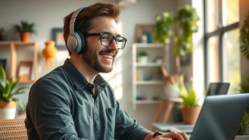 small business audio content modern workspace owner engaged with audio ad digital audio market