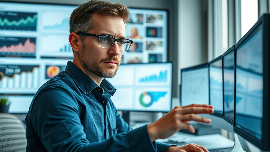 Focused marketer optimizing Baltimore business website for SEO and digital marketing success