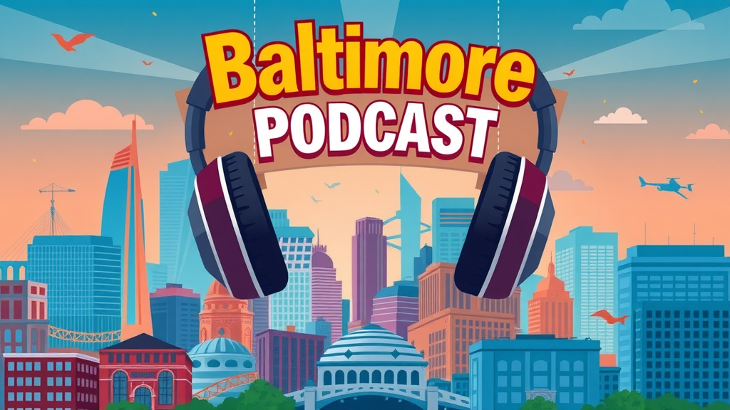 baltimore podcast marketing promotion poster city landmarks headphones digital ad campaign