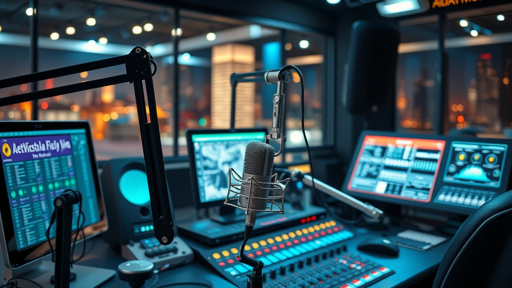 sleek podcast studio equipment and expert support in Baltimore, highlighting podcast editing services baltimore