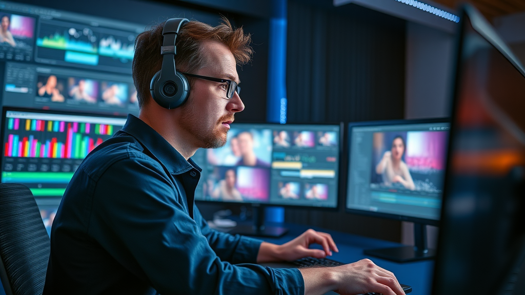 Baltimore video editing professional working on motion graphics and editing suite