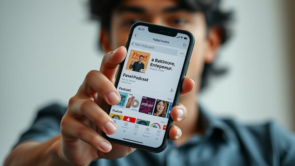 modern podcast app interface displaying baltimore entrepreneur podcast playlist on smartphone
