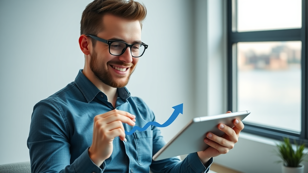 Baltimore business owner reviewing web design metrics on digital tablet with harbor view