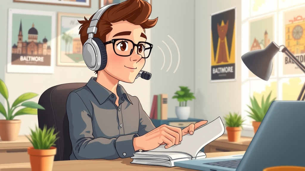 inspired young entrepreneur taking notes while listening to baltimore entrepreneur podcast in cozy office