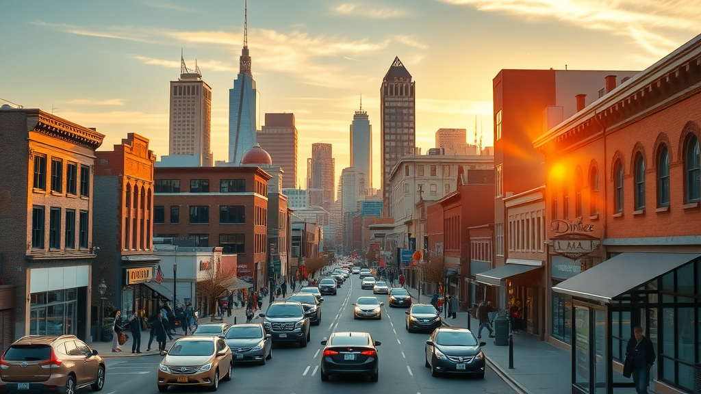 Vibrant Baltimore cityscape at sunrise, small business digital marketing baltimore