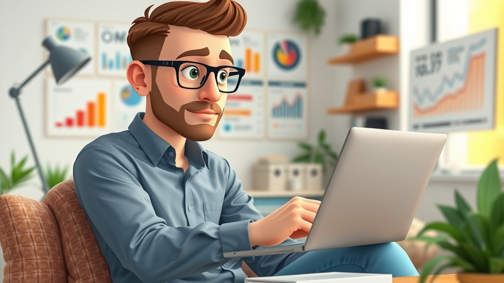 Marketing manager reviews Baltimore video production studio portfolios on a sleek laptop in a bright, modern workspace.