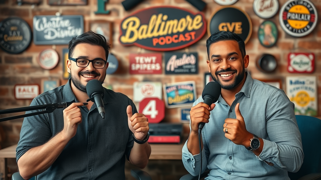 motivated podcast hosts in Baltimore presenting local business podcast setup, baltimore pacesetters