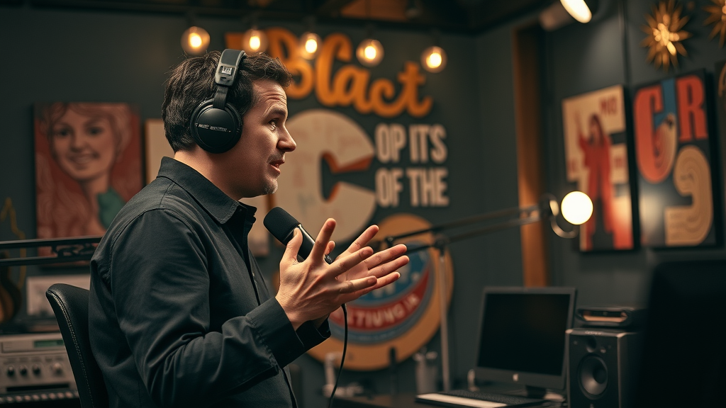 moody podcast studio with passionate host and creative baltimore backdrop, highlighting baltimore entrepreneur podcasts