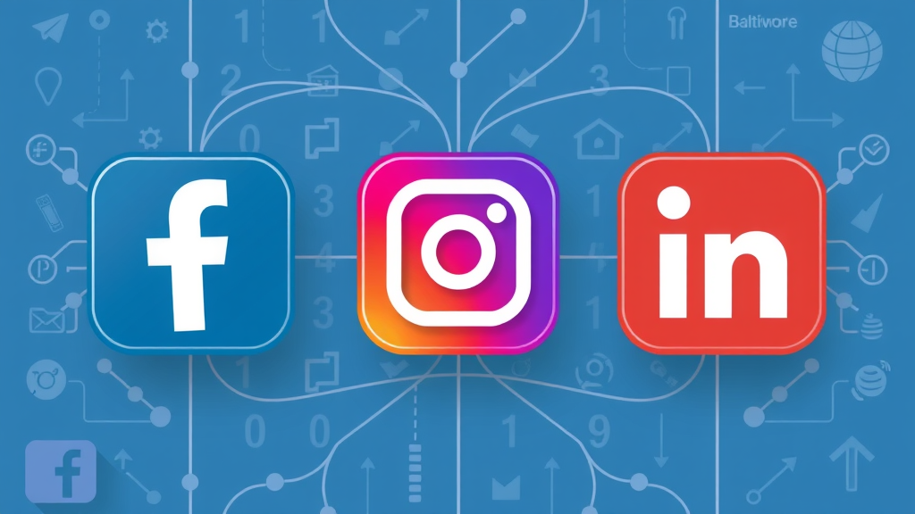 Infographic comparing Facebook, Instagram, LinkedIn impact for target audience baltimore social media campaigns with Baltimore icons