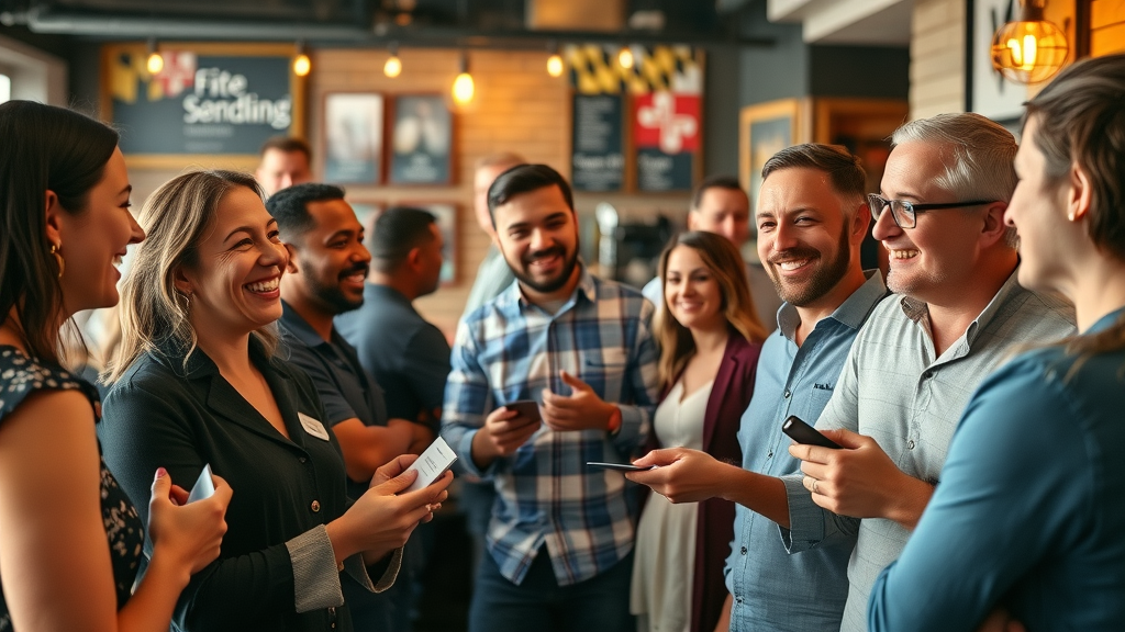 inspiring community networking event in Baltimore, entrepreneurs and podcast listeners mingling, maryland business podcast