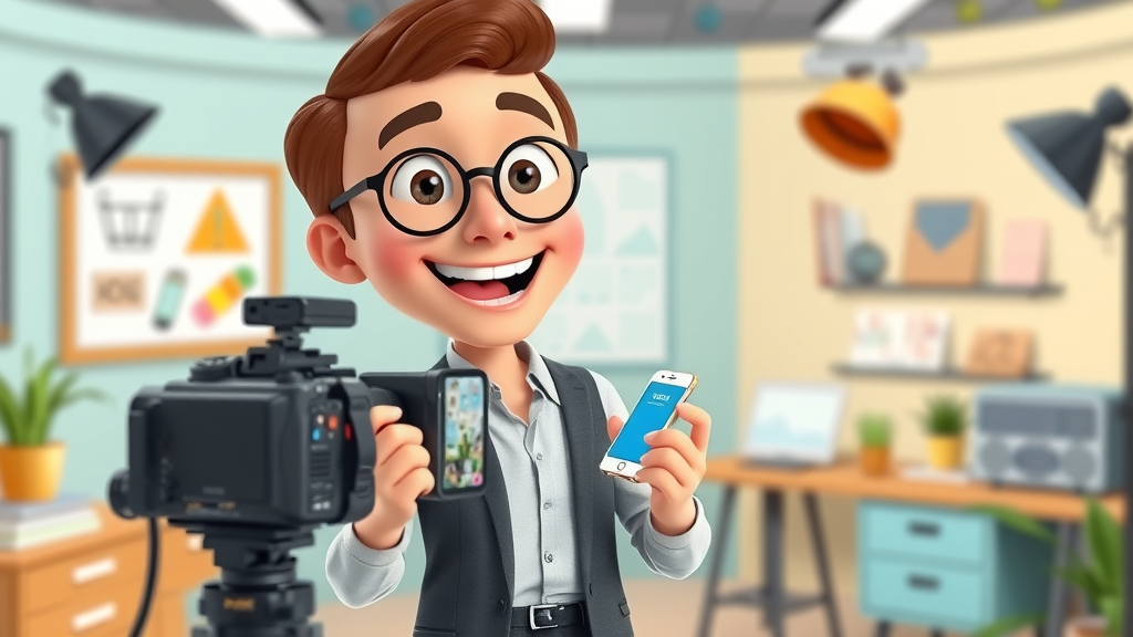 friendly video presenter explaining product features small business studio studio