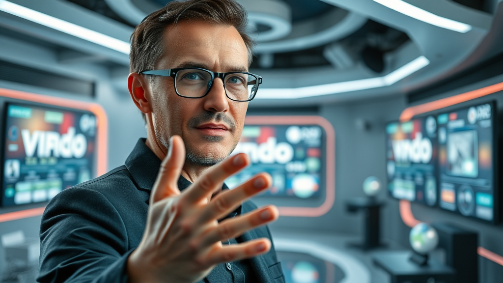 Brand strategist discussing video trends in high-tech studio - future of branding videos